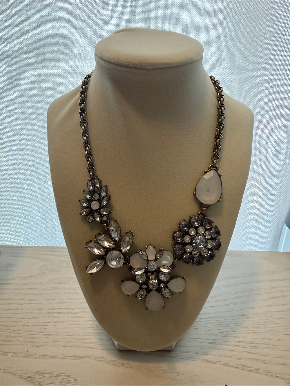 Banana Republic Gold-Tone Floral Cluster Necklace with White and Clear Stones